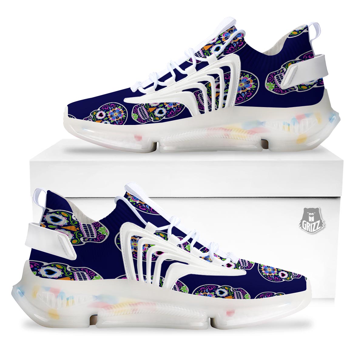 Sugar Skull Teal Pink Print Pattern White Gym Shoes-grizzshop