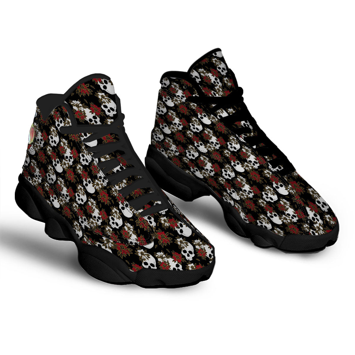 Sugar Skull White And Red Print Pattern Black Basketball Shoes-grizzshop