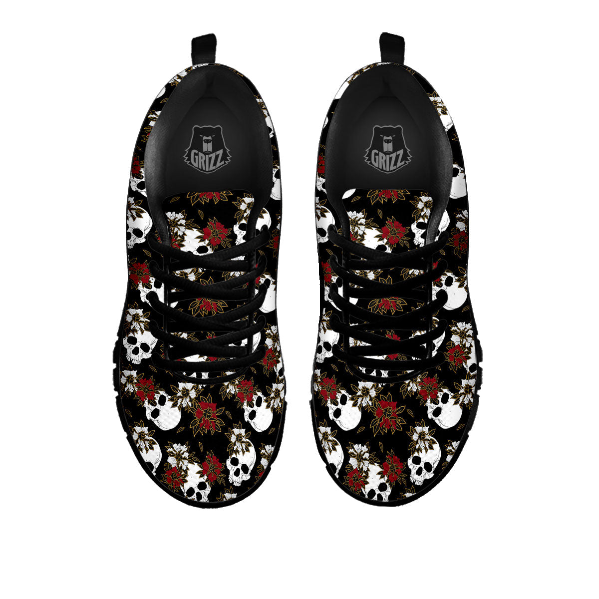 Sugar Skull White And Red Print Pattern Black Sneaker-grizzshop