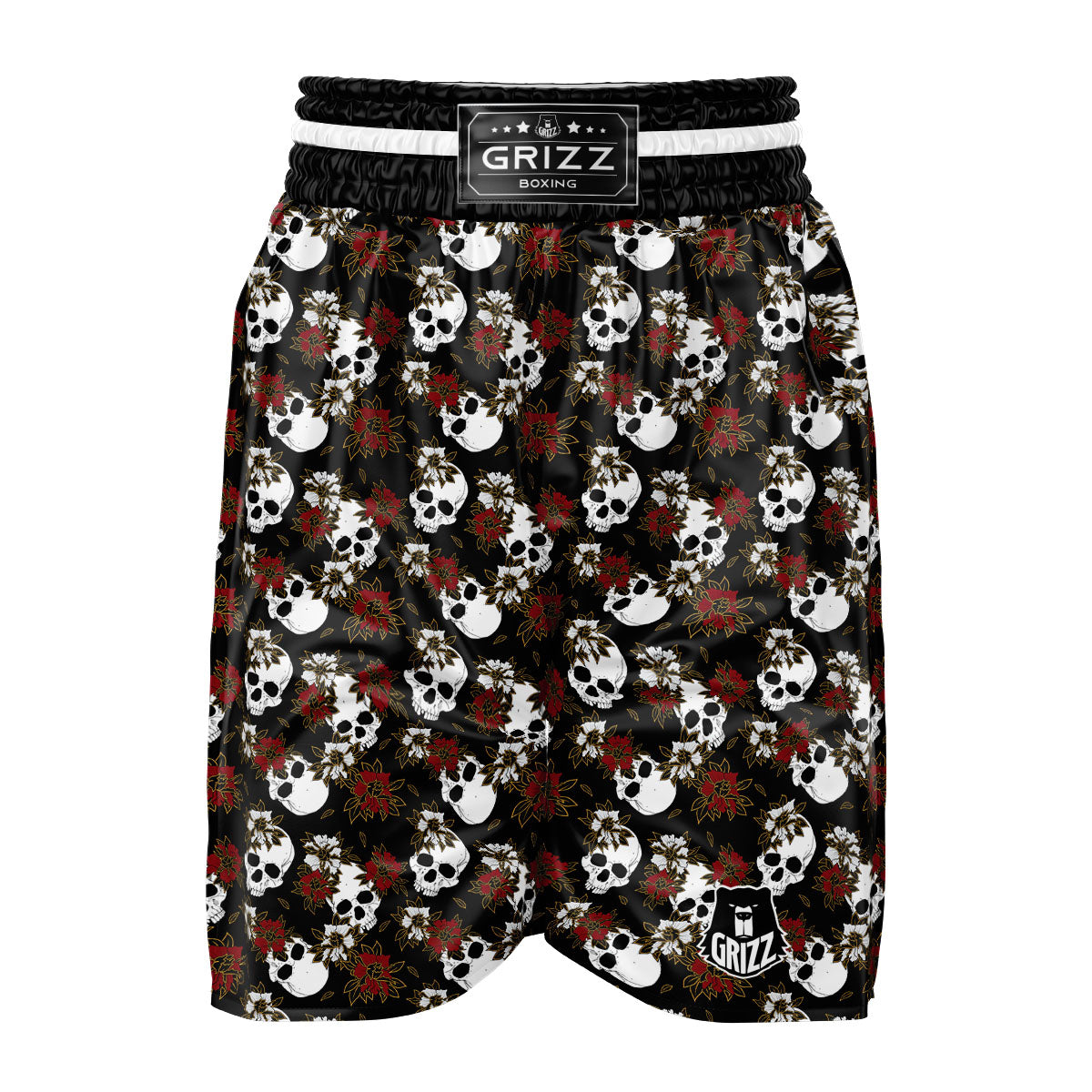 Sugar Skull White And Red Print Pattern Boxing Shorts-grizzshop