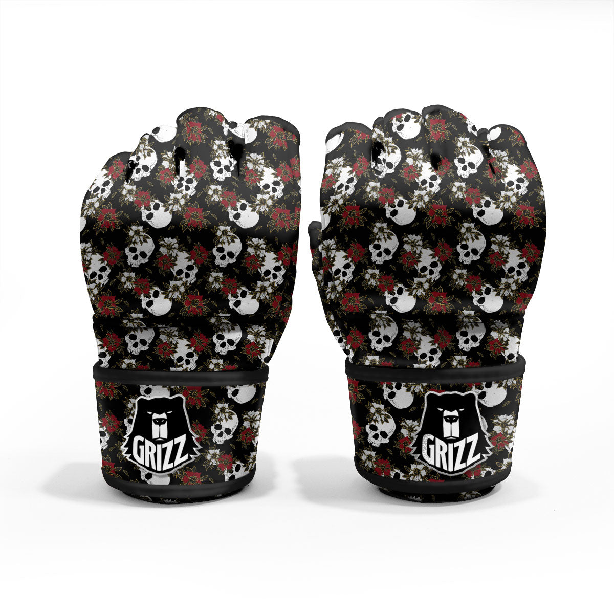 Sugar Skull White And Red Print Pattern MMA Gloves-grizzshop