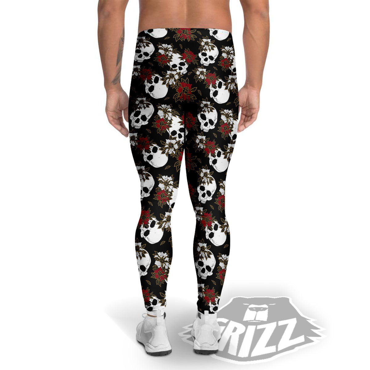 Sugar Skull White And Red Print Pattern Men's Leggings-grizzshop
