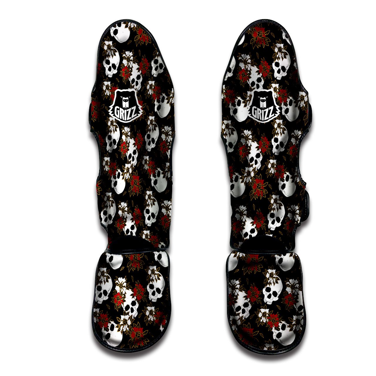 Sugar Skull White And Red Print Pattern Muay Thai Shin Guards-grizzshop