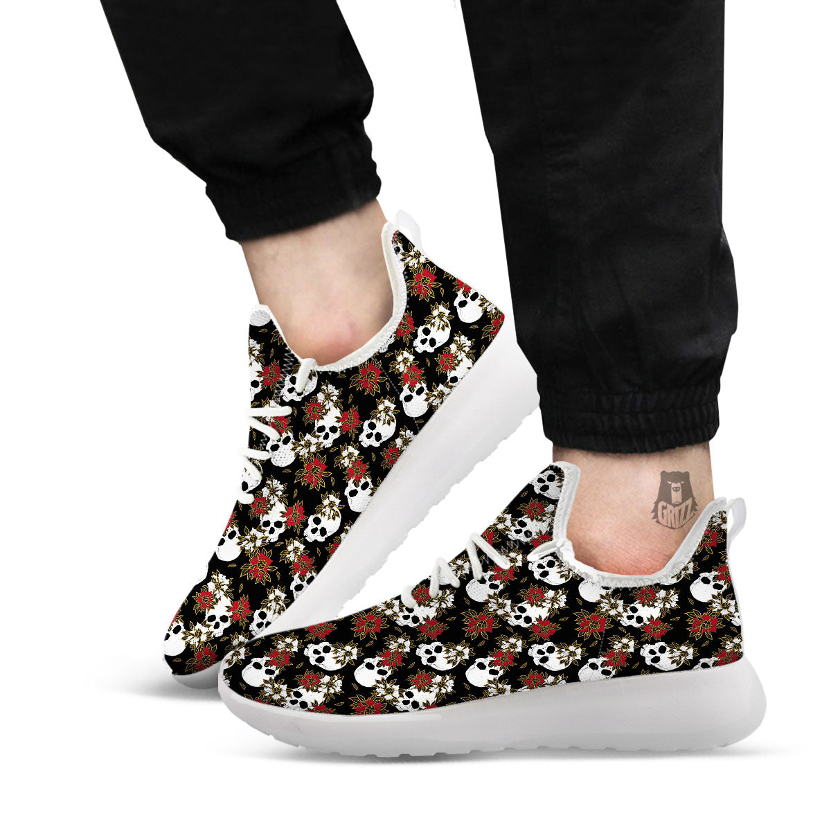 Sugar Skull White And Red Print Pattern White Athletic Shoes-grizzshop