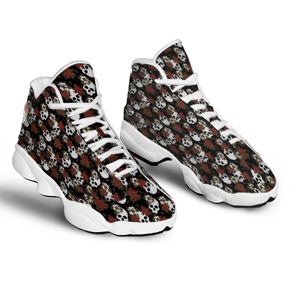 Sugar Skull White And Red Print Pattern White Basketball Shoes-grizzshop