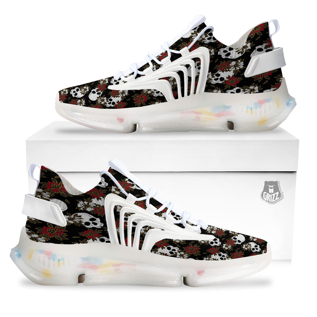 Sugar Skull White And Red Print Pattern White Gym Shoes-grizzshop