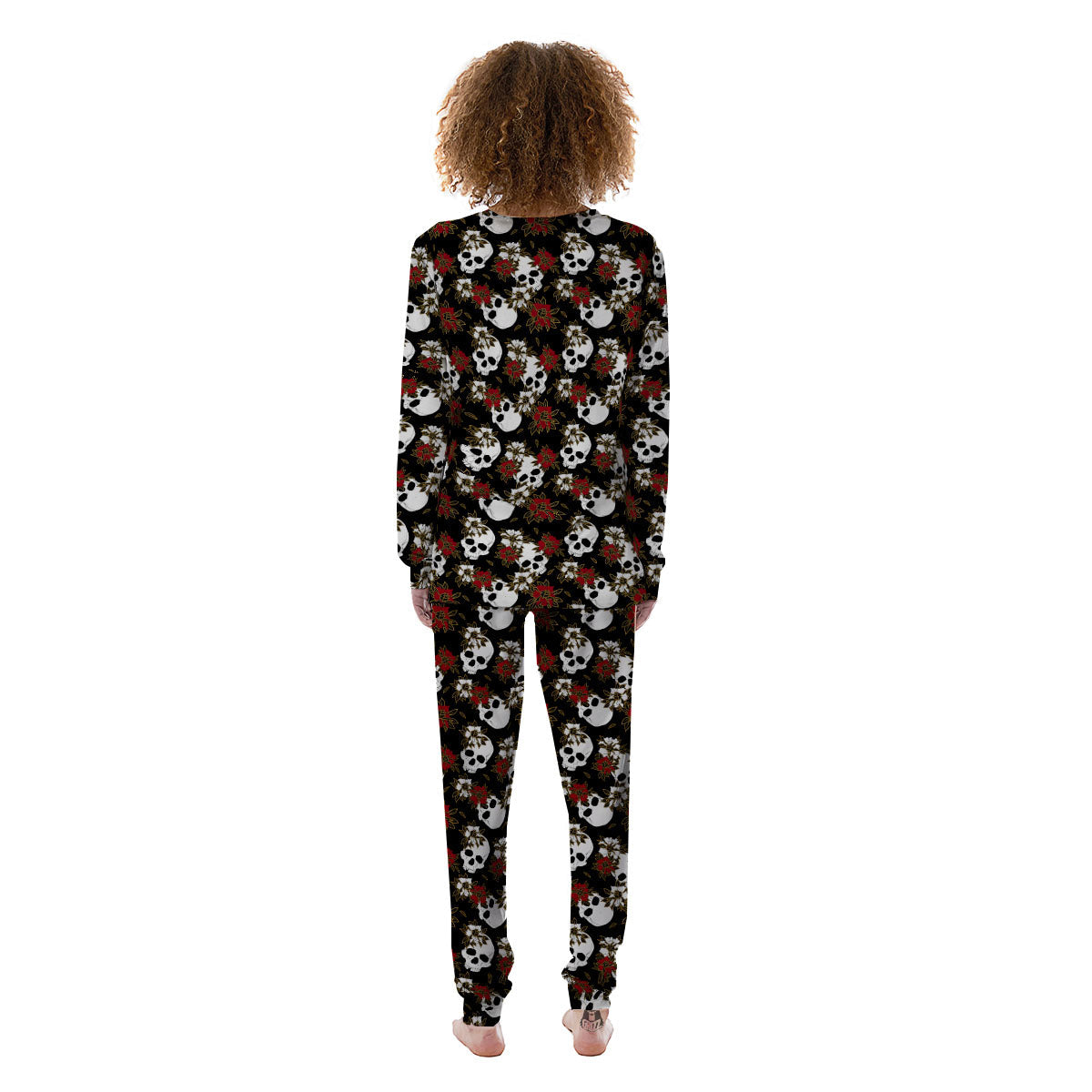 Sugar Skull White And Red Print Pattern Women's Pajamas-grizzshop