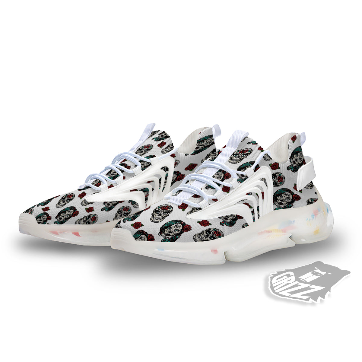 Sugar Skull White Floral Print Pattern White Gym Shoes-grizzshop