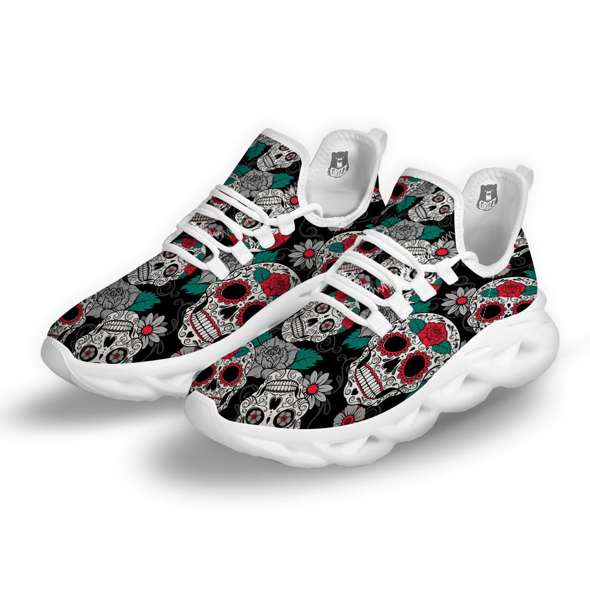Sugar Skull White Running Shoes-grizzshop