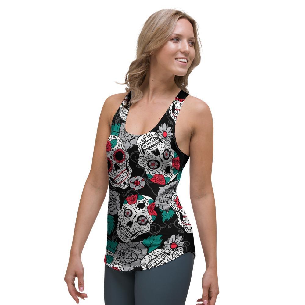 Sugar Skull Women's Racerback Tank Top-grizzshop
