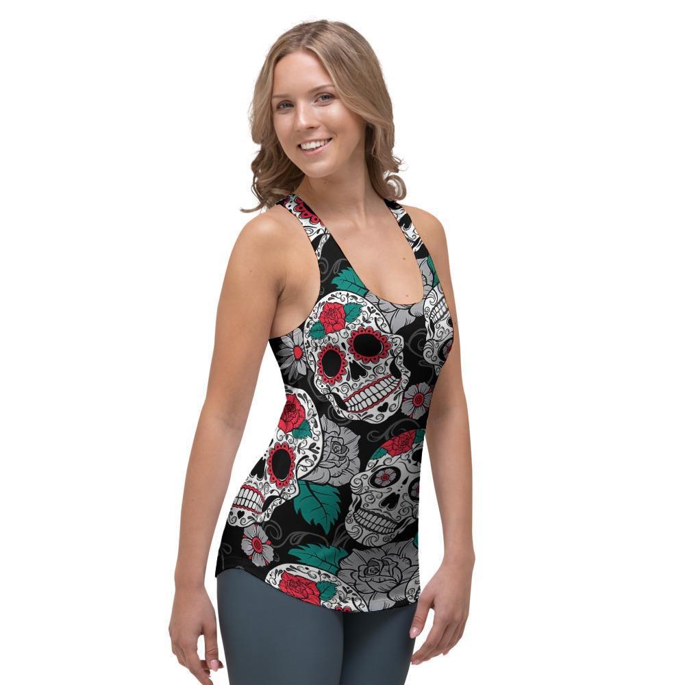 Sugar Skull Women's Racerback Tank Top-grizzshop