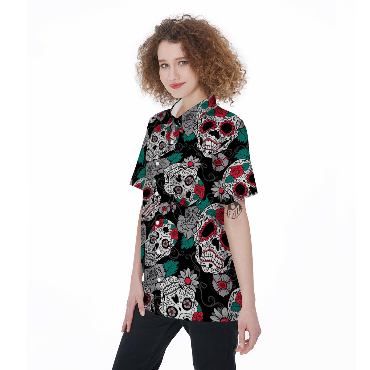 Sugar Skull Women's Short Sleeve Shirts-grizzshop