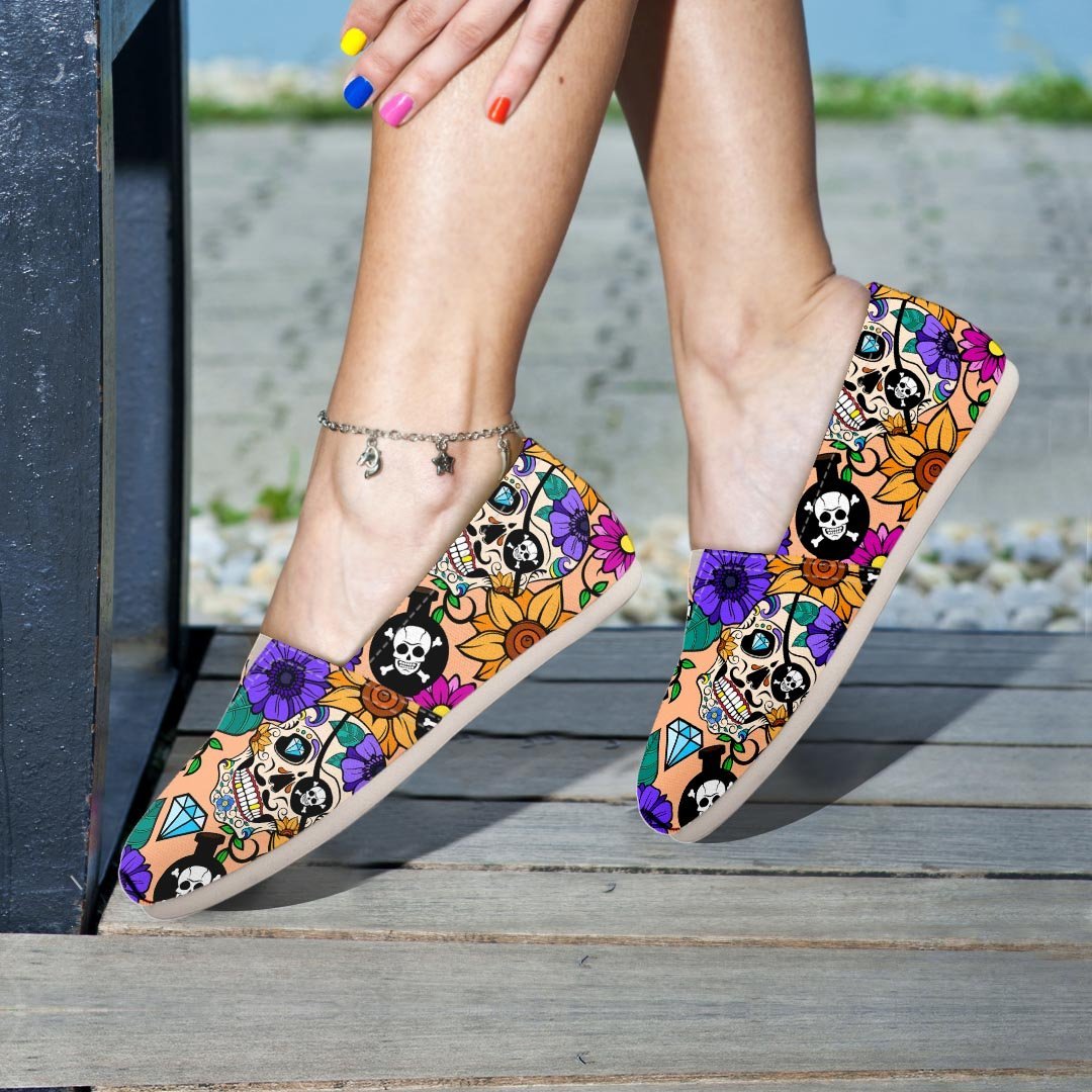 Sugar Skull Flower Canvas Shoes-grizzshop