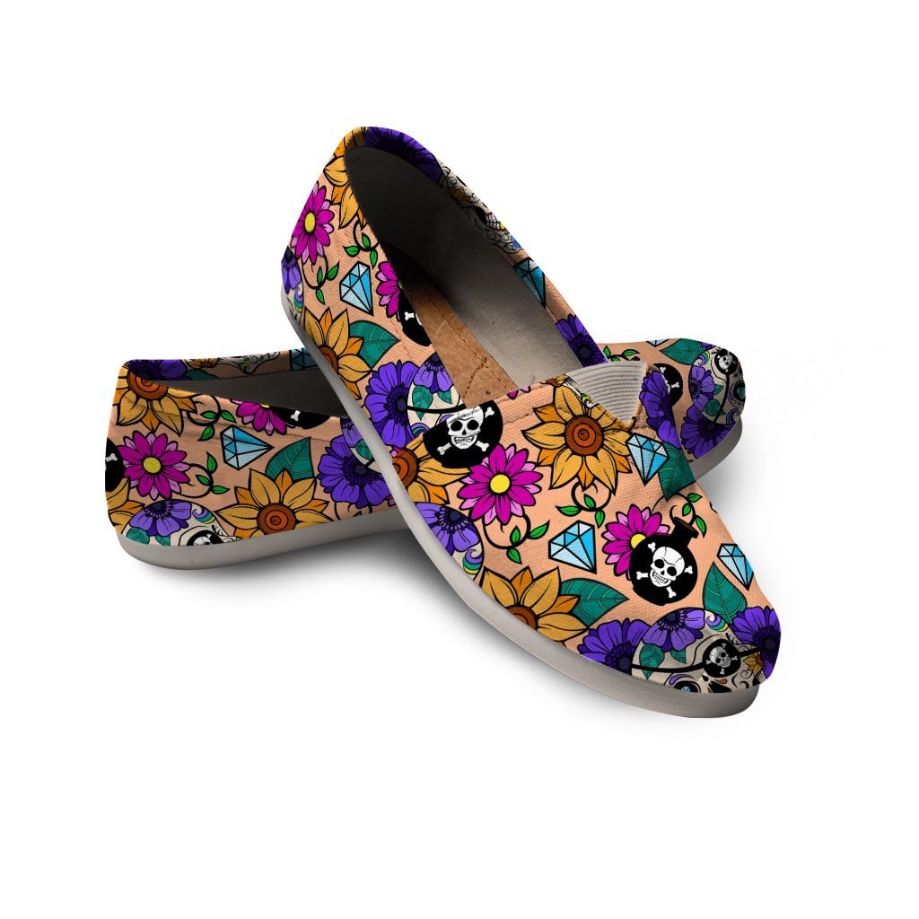 Sugar Skull Flower Canvas Shoes-grizzshop
