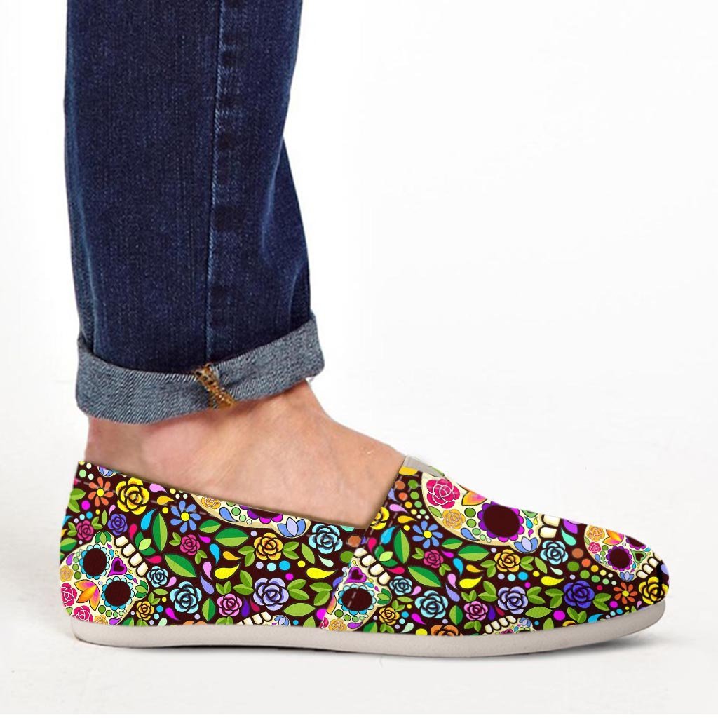 Sugar Skull Mexican Floral Canvas Shoes-grizzshop