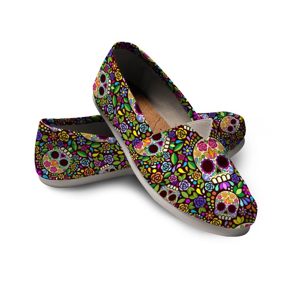 Sugar Skull Mexican Floral Canvas Shoes-grizzshop