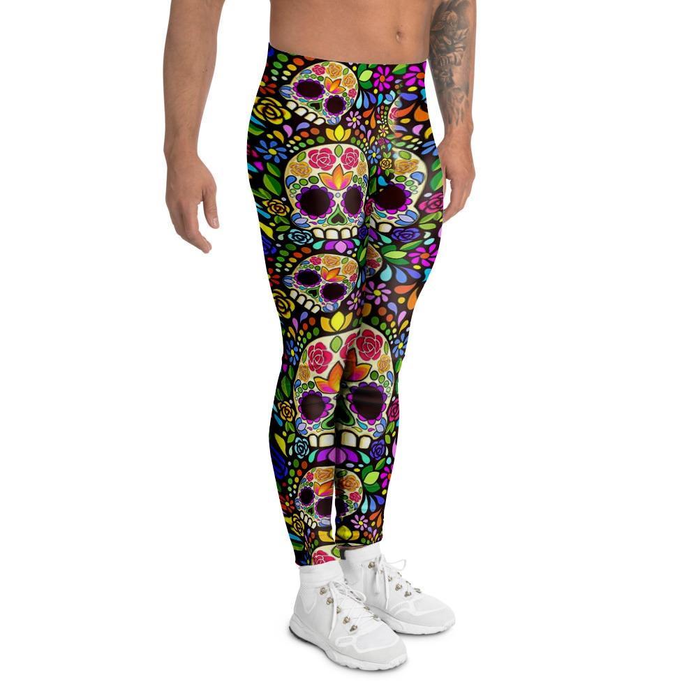 Sugar Skull Mexican Floral Men's Leggings-grizzshop
