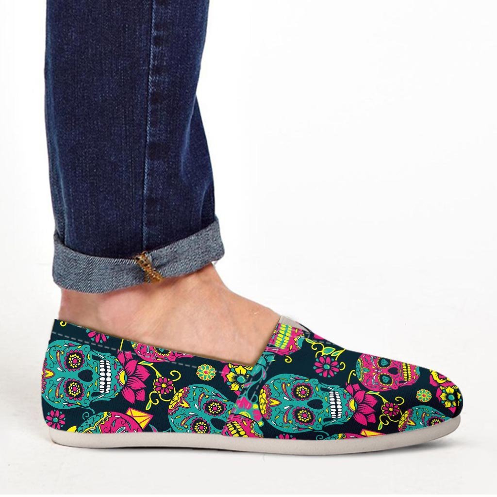 Sugar Skull Print Canvas Shoes-grizzshop