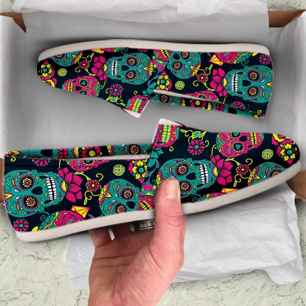 Sugar Skull Print Canvas Shoes-grizzshop