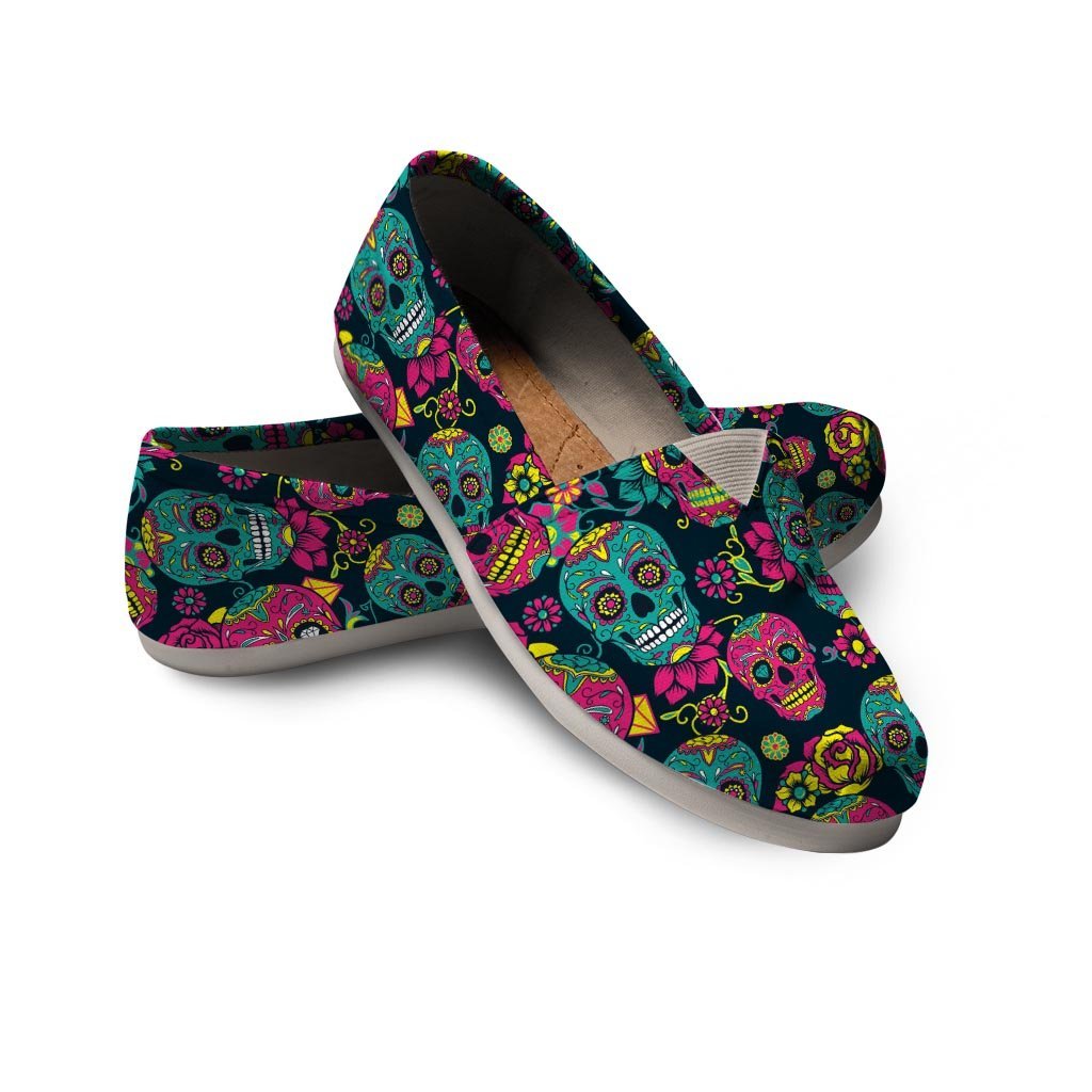 Sugar Skull Print Canvas Shoes-grizzshop