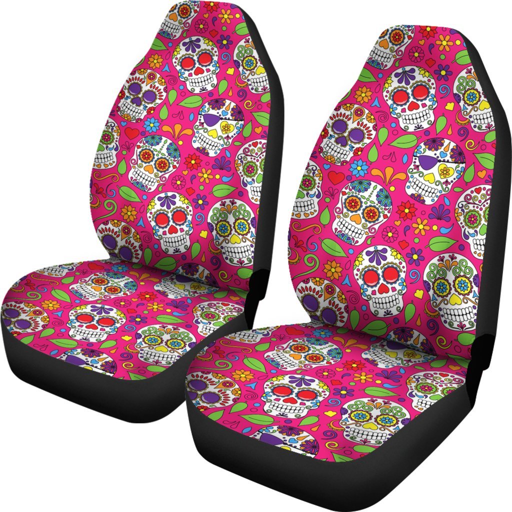 Sugar Skull Skeleton Girly Floral Pirate Pattern Print Universal Fit Car Seat Cover-grizzshop