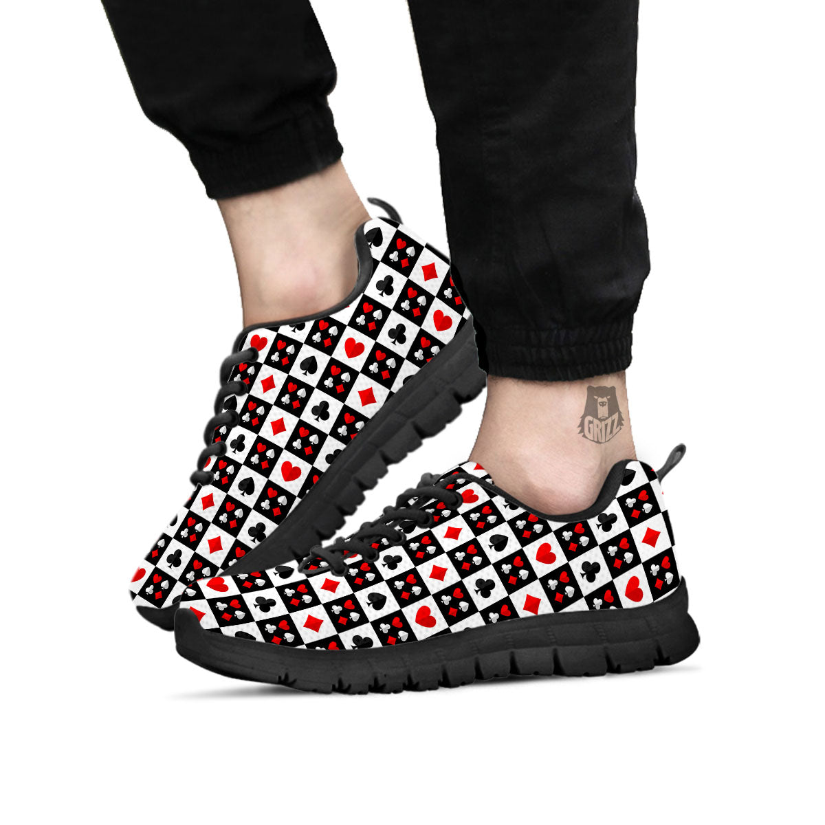 Suits Check Playing Card Print Pattern Black Sneaker-grizzshop