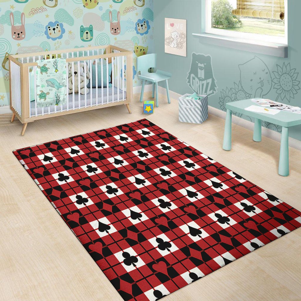Suits Plaid Playing Card Print Pattern Floor Mat-grizzshop