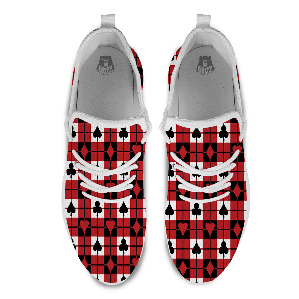 Suits Plaid Playing Card Print Pattern White Athletic Shoes-grizzshop