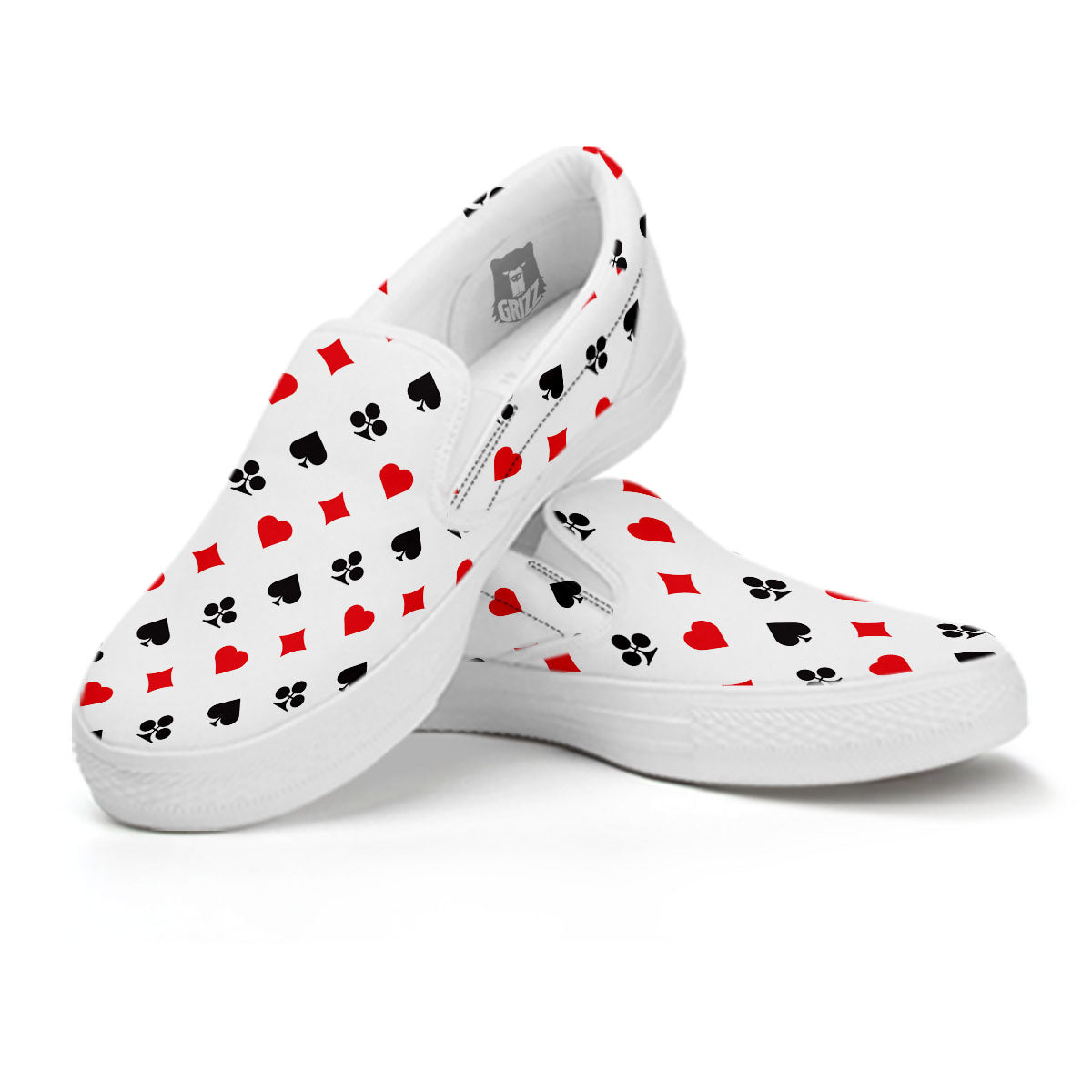 Suits Playing Card Print Pattern White Slip On Shoes-grizzshop