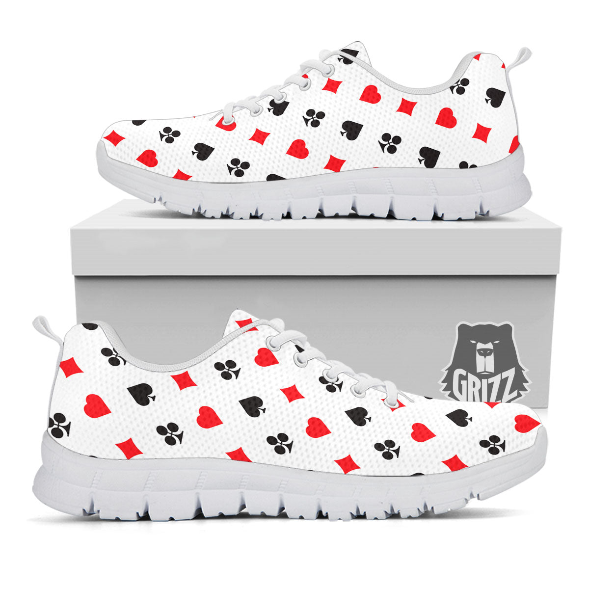 Suits Playing Card Print Pattern White Sneaker-grizzshop