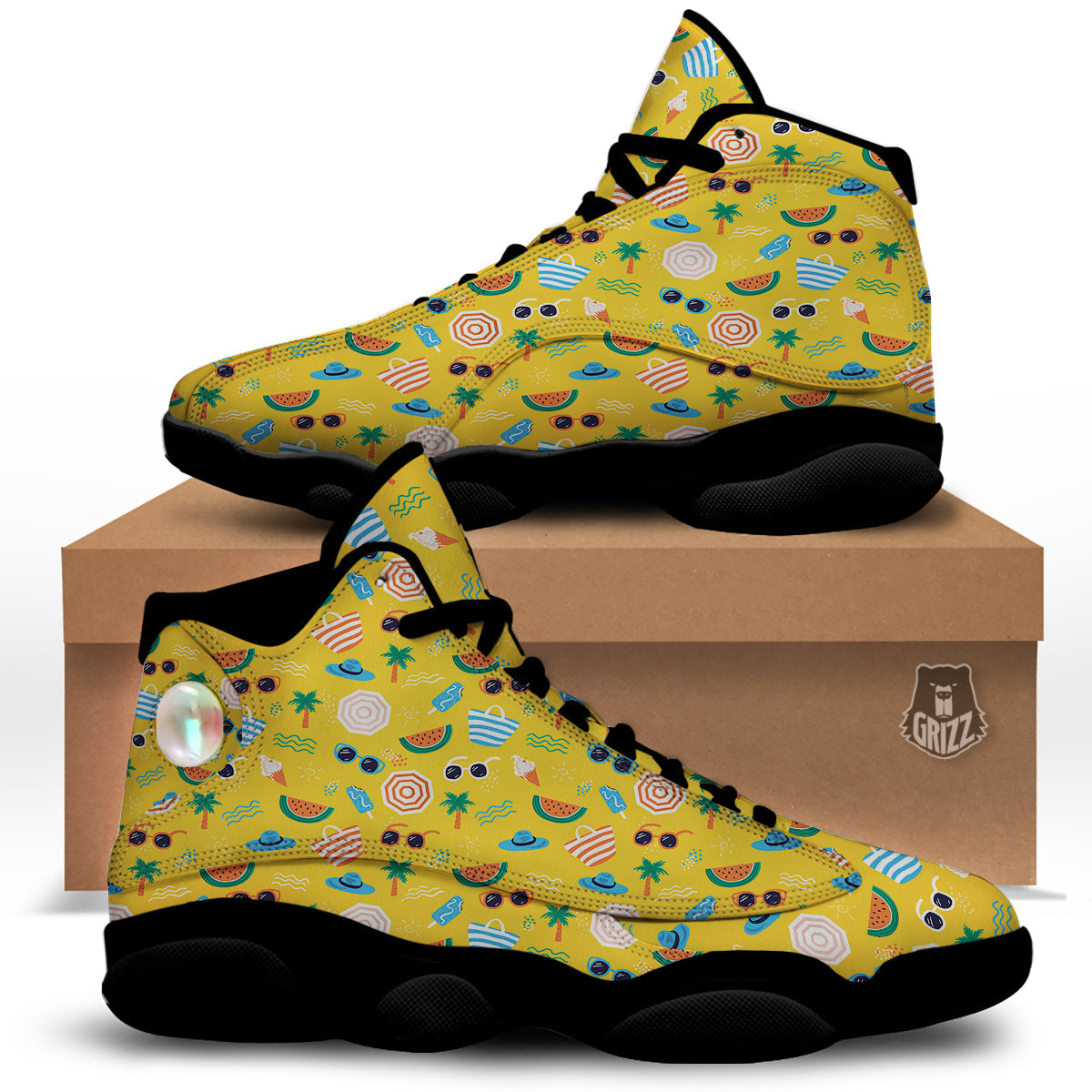 Summer Beach Drawing Print Pattern Black Basketball Shoes-grizzshop