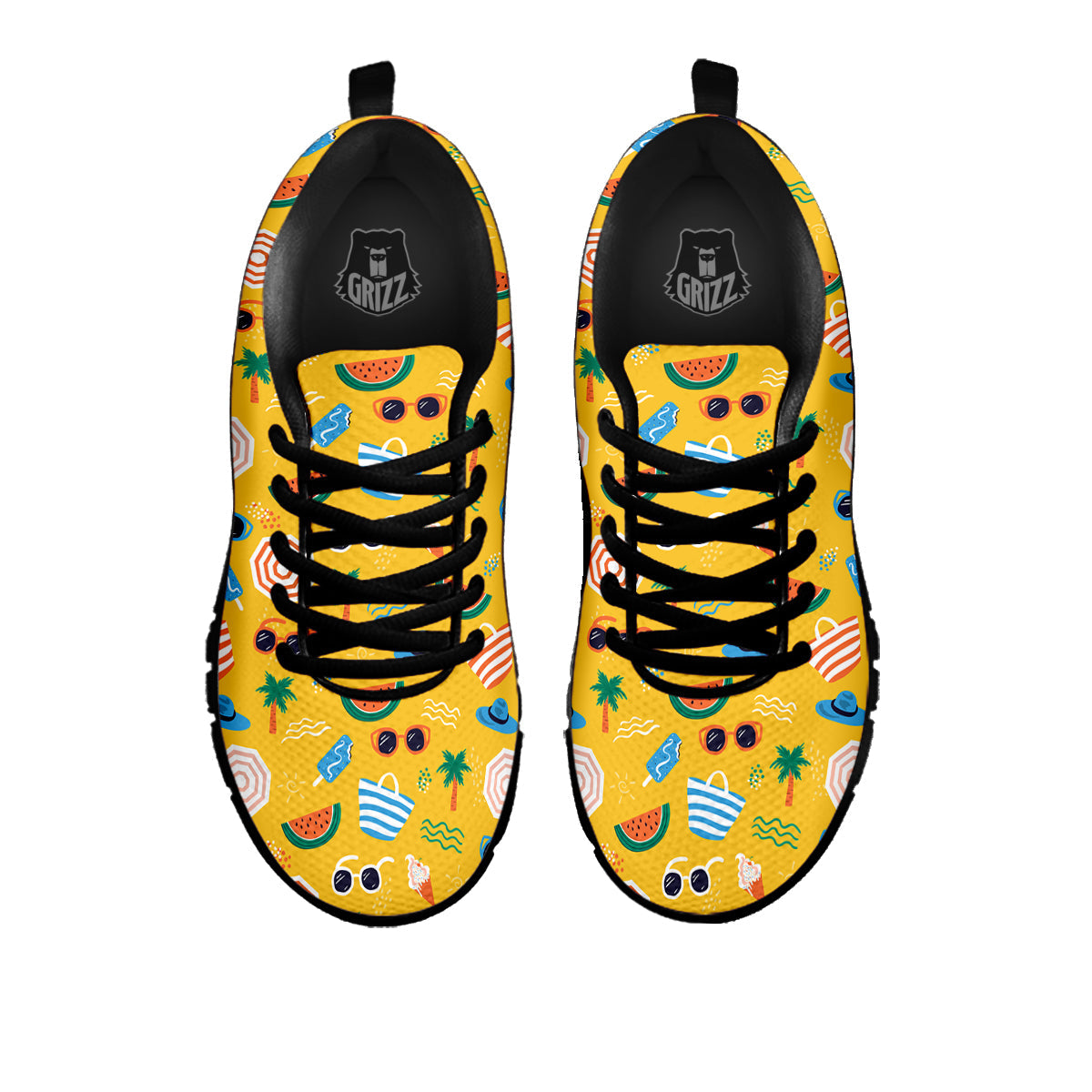 Summer Beach Drawing Print Pattern Black Sneaker-grizzshop