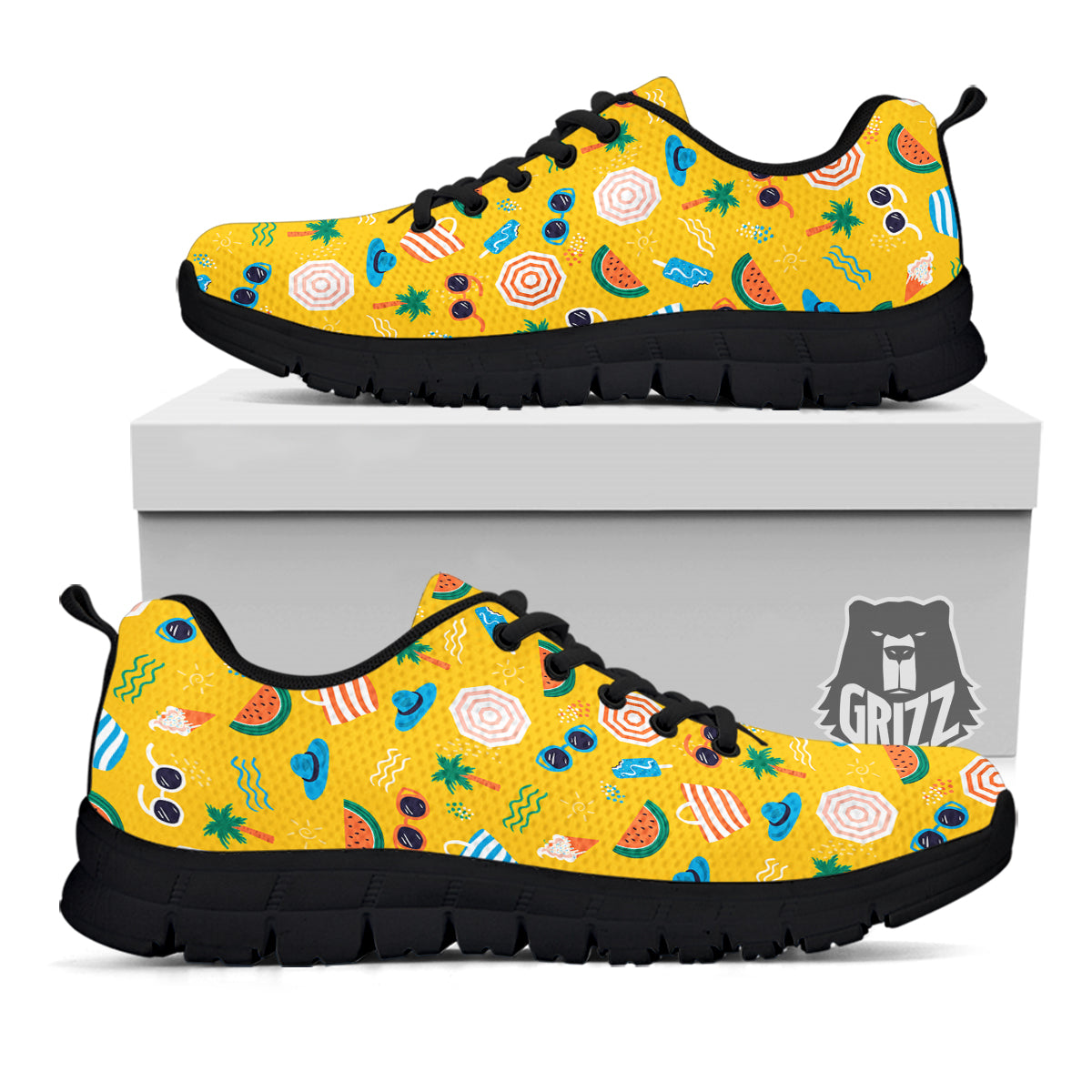 Summer Beach Drawing Print Pattern Black Sneaker-grizzshop