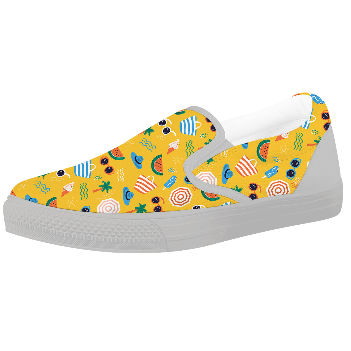 Summer Beach Drawing Print Pattern White Slip On Shoes-grizzshop
