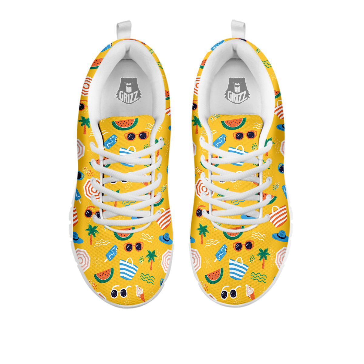 Summer Beach Drawing Print Pattern White Sneaker-grizzshop