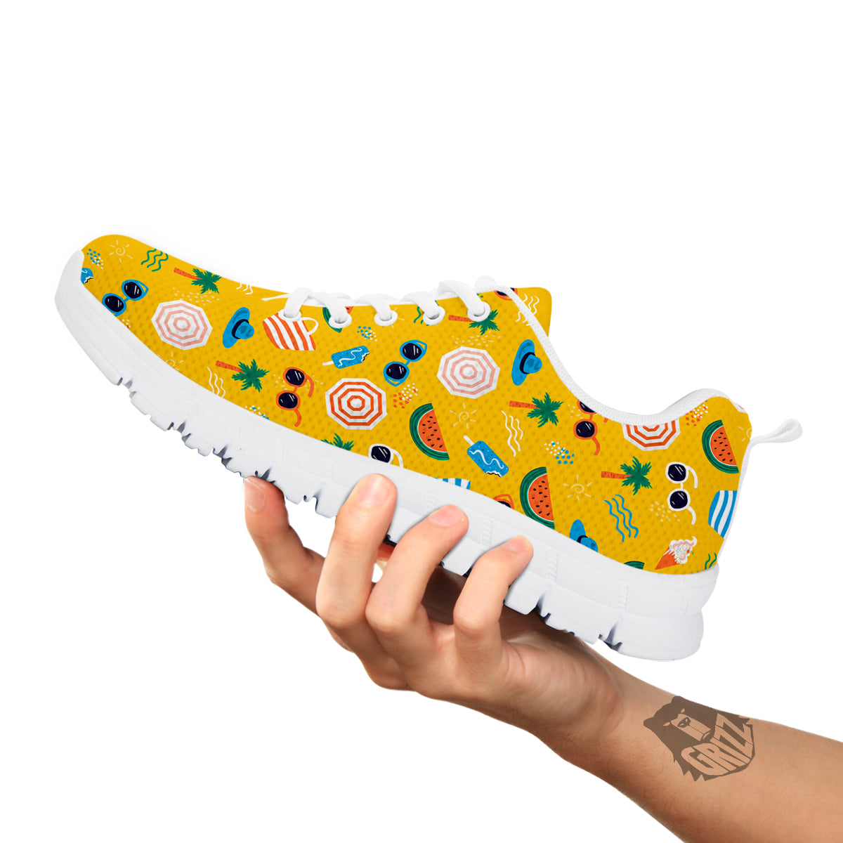 Summer Beach Drawing Print Pattern White Sneaker-grizzshop