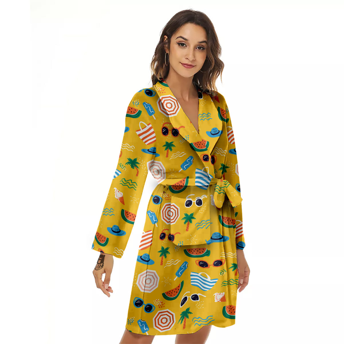 Summer Beach Drawing Print Pattern Women's Robe-grizzshop