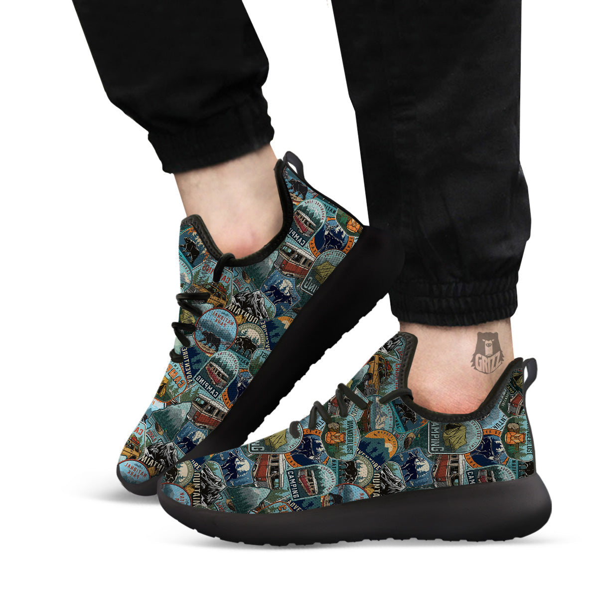 Summer Camping And National Park Print Pattern Black Athletic Shoes-grizzshop
