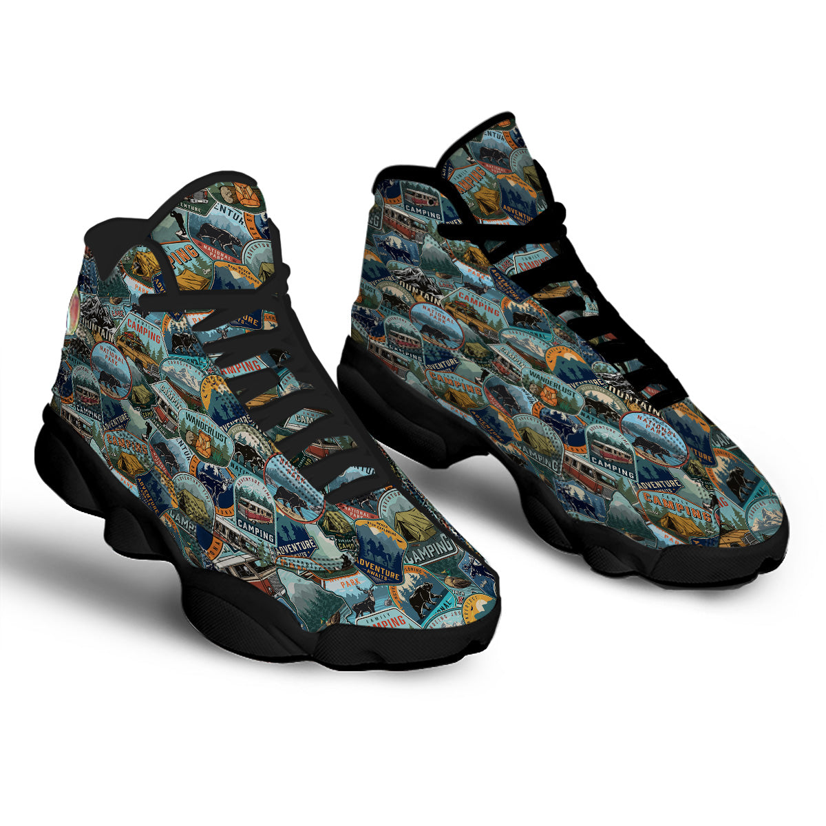 Summer Camping And National Park Print Pattern Black Basketball Shoes-grizzshop
