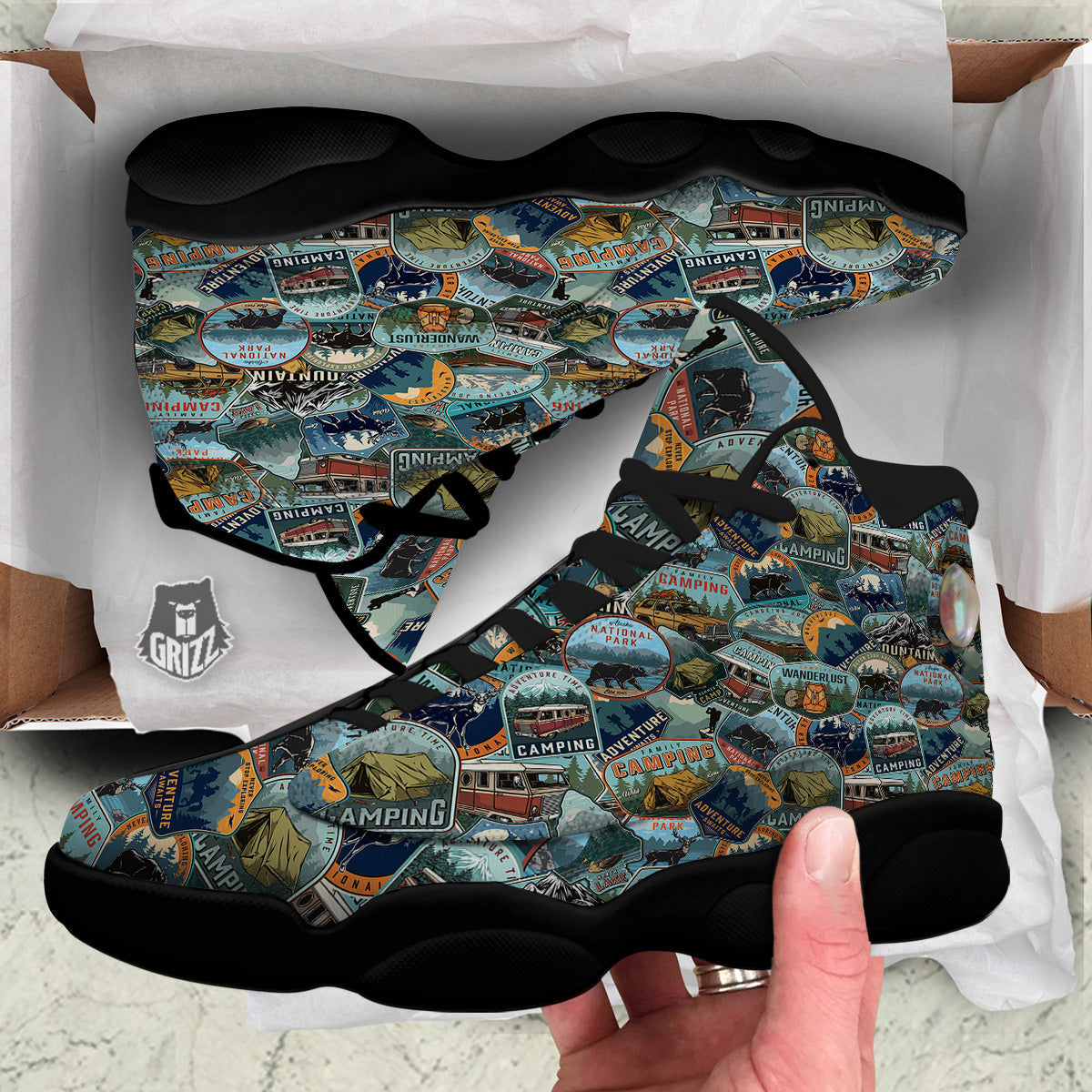 Summer Camping And National Park Print Pattern Black Basketball Shoes-grizzshop