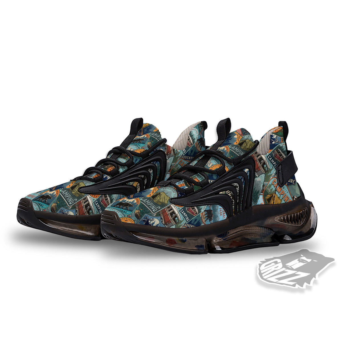 Summer Camping And National Park Print Pattern Black Gym Shoes-grizzshop