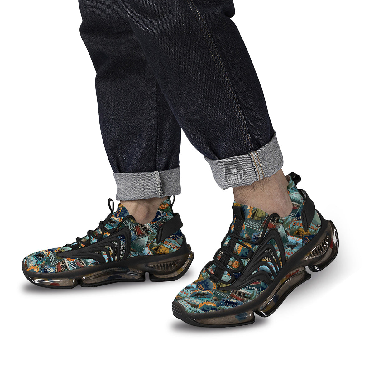 Summer Camping And National Park Print Pattern Black Gym Shoes-grizzshop