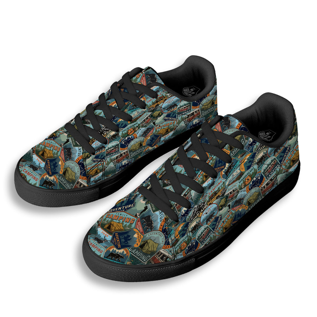 Summer Camping And National Park Print Pattern Black Low Top Sneakers-grizzshop