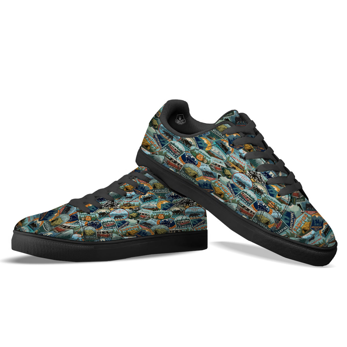 Summer Camping And National Park Print Pattern Black Low Top Sneakers-grizzshop