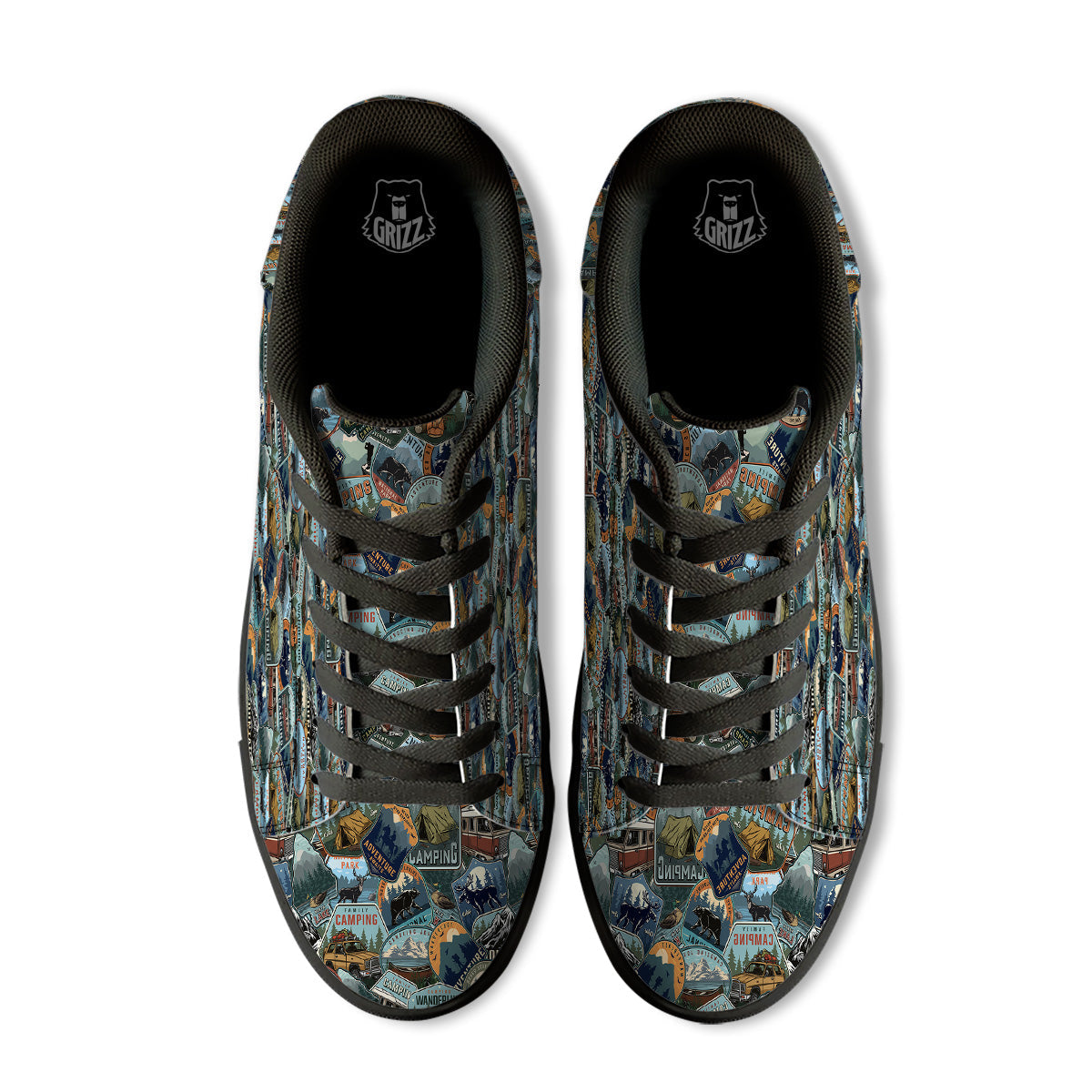 Summer Camping And National Park Print Pattern Black Low Top Sneakers-grizzshop