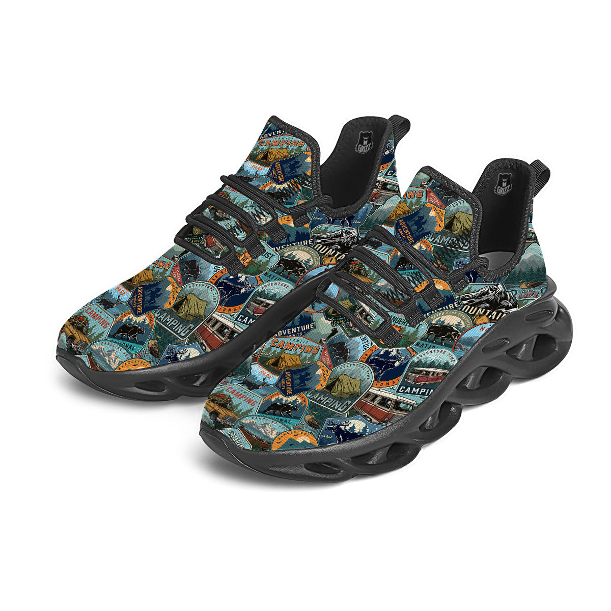 Summer Camping And National Park Print Pattern Black Running Shoes-grizzshop