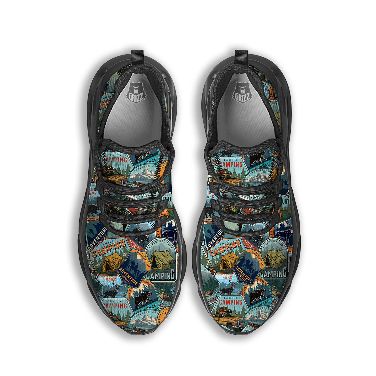 Summer Camping And National Park Print Pattern Black Running Shoes-grizzshop