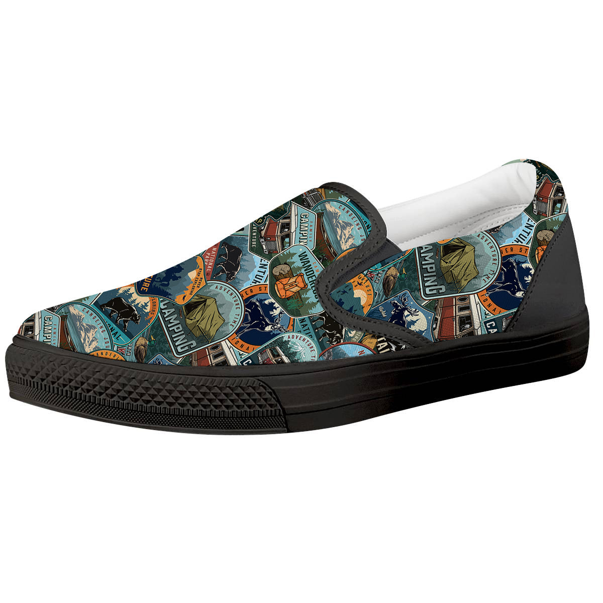 Summer Camping And National Park Print Pattern Black Slip On Shoes-grizzshop