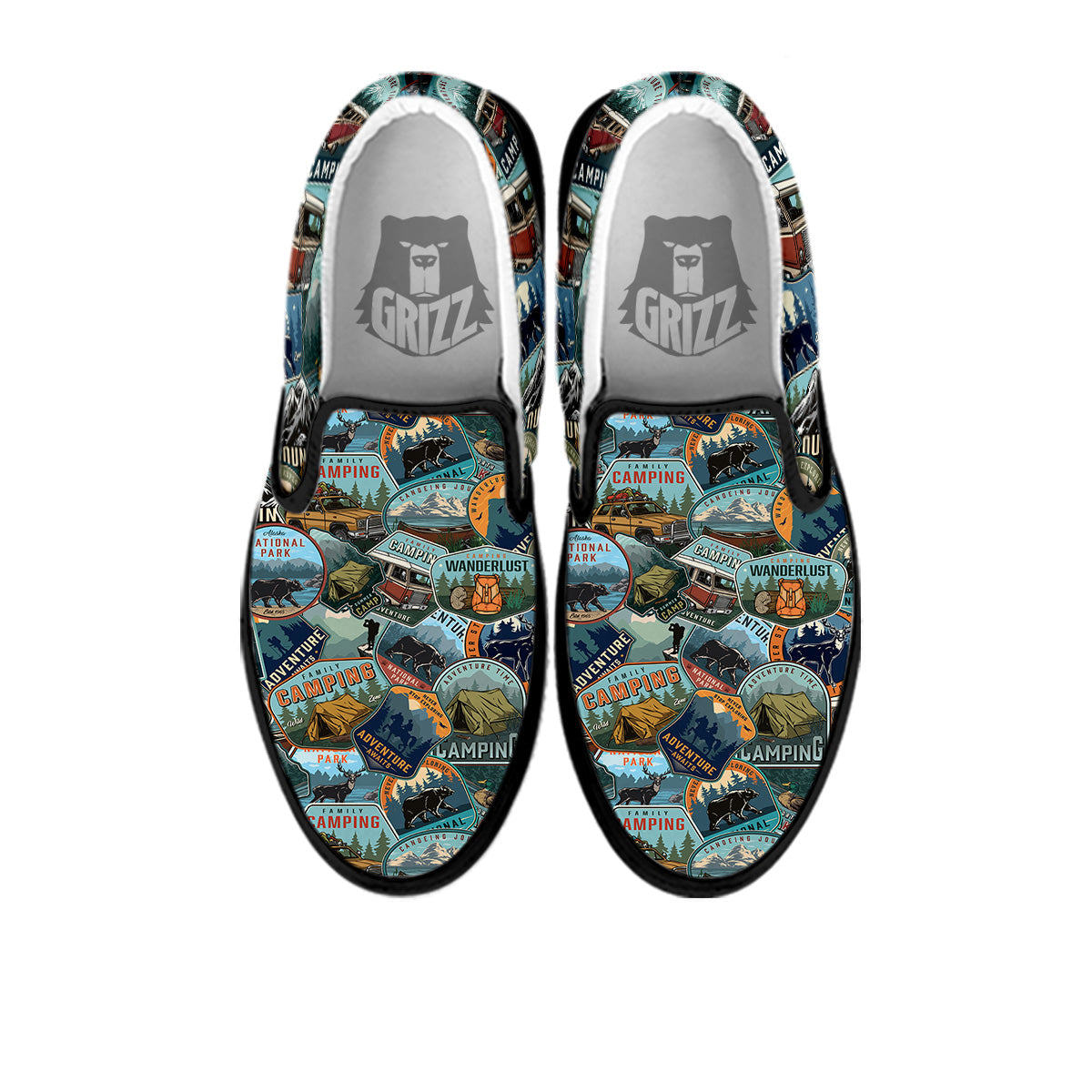 Summer Camping And National Park Print Pattern Black Slip On Shoes-grizzshop