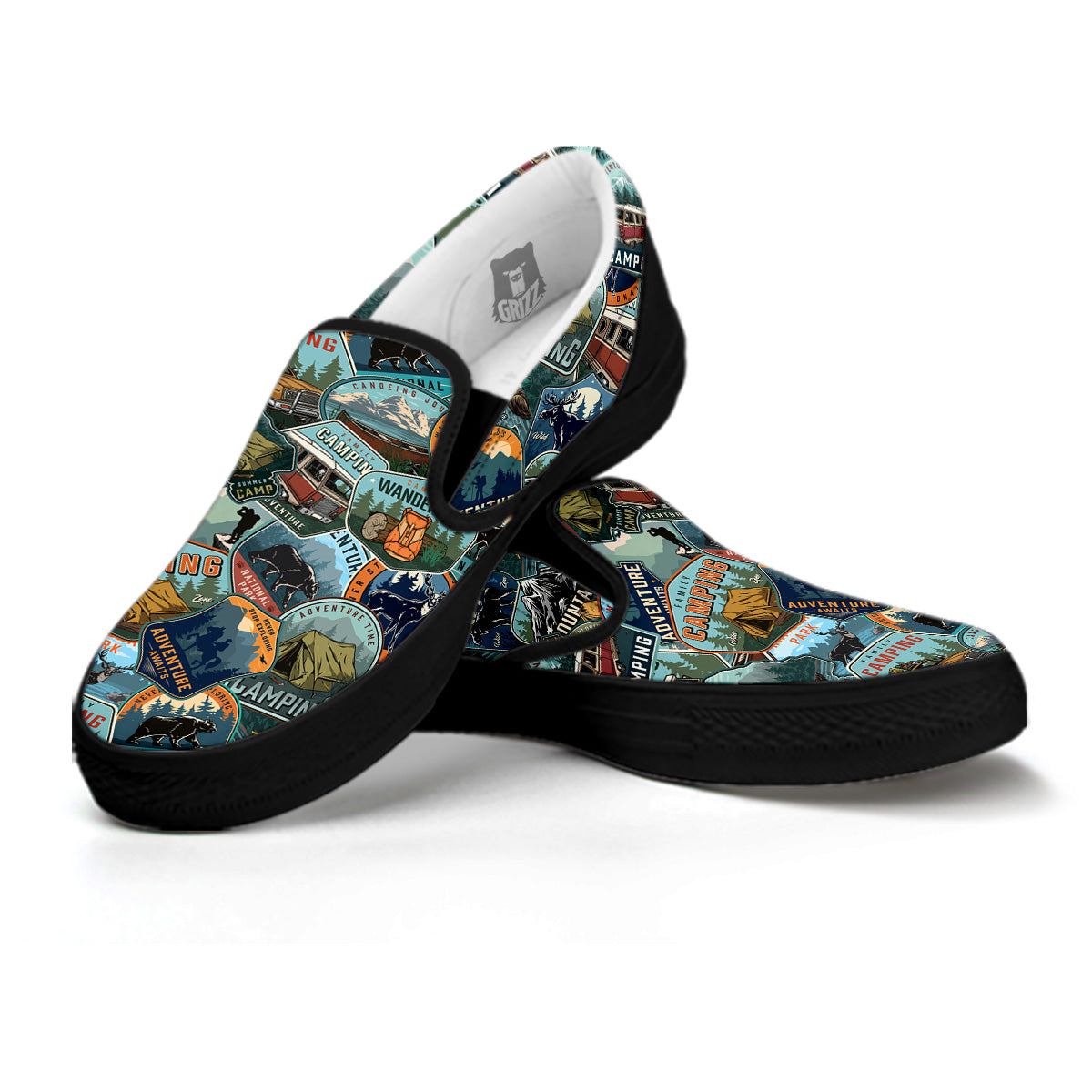 Summer Camping And National Park Print Pattern Black Slip On Shoes-grizzshop